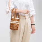 Buddha Stones Hand-woven Bucket Portable Wooden Beads Handbag Handbags BS 6