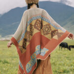 Buddha Stones Tibetan Shawl Diamond Pattern Winter Warm Cloak Scarf Tibetan Shawl BS 3
