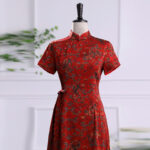 Buddha Stones Vintage Auspicious Clouds Leaf Print Cheongsam Dress Women's Qipao Dress Cheongsam Dresses BS 8