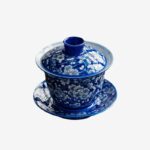 Buddha Stones Plum Blossom Blue And White Porcelain Ceramic Gaiwan Sancai Teacup Kung Fu Tea Cup And Saucer With Lid 185ml Cup BS 16