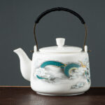 Buddha Stones Vintage Dragon Mountain Fisherman Landscape White Porcelain Ceramic Kung Fu Teapot Teapot BS 3