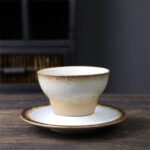 Buddha Stones Planet Design Ceramic Coffee Mug Rough Pottery Tea Coffee Cup With Saucer Coffee Mug BS Beige 11.7cm*11.7cm*6.7cm*120ml