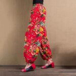 Buddha Stones Ethnic Style Red Green Flowers Print Harem Pants With Pockets Women's Harem Pants BS 1