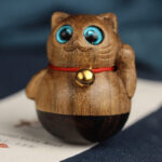 Buddha Stones Mini Lucky Cat Kitten Phoebe Zhennan Wood Blessing Decoration Decorations BS 9