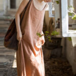 Buddha Stones Summer Spaghetti Strap Handmade Tie Dye Linen Midi Cami Dress Midi Dress BS 15