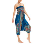 Buddha Stones Two Style Wear Sunflower Loose Smocked Harem Trousers Jumpsuit High Waist Pants Harem Pants BS 18