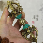 Buddha Stones Tibetan Five Prong Vajra Dorje Handcrafted Nepal Spiritual Power Copper Decoration Dorje BS Dorje/Vajra(Enlightenment♥Spiritual Power)