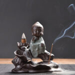 Buddha Stones Little Monk Ceramic Lotus Blessing Incense Burner Decoration Decorations Incense Burner BS 7