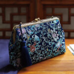 Buddha Stones Vintage Geometry Flowers Metal Chain Crossbody Bag Shoulder Bag Handbag Crossbody Bag BS Dark Blue Flowers 21*14*5cm