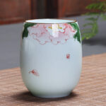 Buddha Stones Koi Fish Lotus Landscape Dandelion Peony Flower Ceramic Teacup Kung Fu Tea Cup Cup BS Peony Flower 7.8cm*8.1cm*180ml