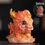 Buddha Stones Color Changing Small Kirin Resin Tea Pet Home Figurine Decoration Decorations BS Color Changing Orange Kirin 12*8*11.5cm