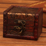 Buddha Stones Retro Small Square Wood Jewelry Box Lotus Grass Flower Grape Copper Coin Daffodil Jewelry Storage Box Jewelry Box BS 5