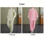 Buddha Stones 2Pcs Vintage Long Sleeve Shirt Top Pants Meditation Zen Tai Chi Cotton Linen Clothing Women's Set Women's Meditation Cloth BS 18