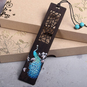 Buddha Stones Blue Peacock Ebony Wood Bookmarks With Gift Box Bookmarks BS Blue Peacock