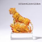 Buddha Stones Handmade Liuli Crystal Tiger Art Piece Protection Home Decoration Decorations BS Gold&Base