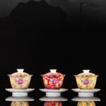 Buddha Stones Peony Flowers Ceramic Gaiwan Sancai Teacup Kung Fu Tea Cup And Saucer With Lid Cup BS 15