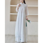 Buddha Stones Bamboo Cheongsam Dress Midi Dress Wide Leg Pants Meditation Spiritual Zen Practice Clothing Women's Meditation Cloth BS 6