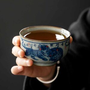 Buddha Stones Jingdezhen Hand Painted Cute Tiger Ceramic Teacup Kung Fu Tea Cup Bowl 140ml Cup BS Tiger 8.5cm*4cm*140ml(With Gift Box)