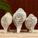 Buddha Stones Tibetan Handmade Engraved Shankha Buddha Avalokitesvara Conch Shell Wealth Decoration Decorations BS 2