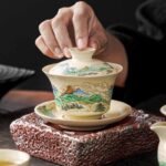 Buddha Stones A Panorama of Rivers and Mountains Flowers Ceramic Gaiwan Sancai Teacup Kung Fu Tea Cup And Saucer With Lid Cup BS 3