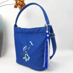 Buddha Stones Embroidery Wisteria Plum Lotus Cherry Blossom Cotton Linen Canvas Tote Crossbody Bag Shoulder Bag Handbag Crossbody Bag BS 21