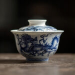 Buddha Stones Blue Dragon Design Ceramic Teacup Kung Fu Tea Cups Cup BS Cup With Lid 180ml