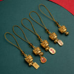 Buddha Stones Dancing Lion Auspicious Ruyi Safe Peace Rich Copper Wealth Phone Hanging Decoration Phone Hanging Decoration BS 1