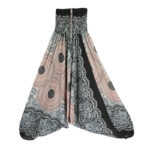 Buddha Stones Two Style Wear Round Geometric Pattern Loose Smocked Harem Trousers Jumpsuit High Waist Women's Yoga Pants Harem Pants&Bodysuit BS Beige White Black(Waist 60-100cm)
