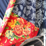 Buddha Stones Blue Red Peony Flowers Patchwork Cotton Linen Harem Pants With Pockets Women's Harem Pants BS 11