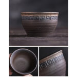 Buddha Stones Simple Brown Striped Texture Ceramic Teacup Kung Fu Tea Cup Bowl Cup BS 11