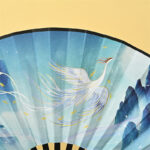Buddha Stones Vintage Phoenix Nine-Tailed Fox Flower Bamboo Tiger Handheld Folding Fan Lotus Tassel Fan Folding Fan BS 1
