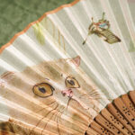 Buddha Stones Cute Cat Butterfly Flowers Pattern Handheld Silk Bamboo Folding Fan 21cm Folding Fan BS 3