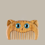 Buddha Stones Simple Cat Pattern Green Sandalwood Cure Portable Comb Comb BS 12