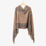 Buddha Stones Tibetan Colorful Striped Rhombus Pattern Shawl Tassels Pullover Winter Cozy Travel Scarf Wrap Tibetan Shawl BS Khaki 150cm*55cm