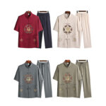 Buddha Stones Fu Character Tang Suit Hanfu Traditional Uniform Short Sleeve Top Pants Clothing Men's Set Men's Meditation Cloth BS 1