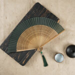 Buddha Stones Simple Cherry Flower Hollow Engraved Handheld Bamboo Folding Fan Folding Fan BS Army Green 22cm