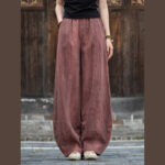 Buddha Stones Ramie Cotton Linen Pants Tie-dye Design Trousers Loose Zen Yoga Women's Pants with Pockets Pants BS PaleVioletRed(Regular Style) L(Waist 68-100cm/Hips 116cm/Suitable for Weight 70kg)