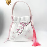 Buddha Stones Embroidered Osmanthus Peony Grape Cat Cotton Linen Tote Crossbody Bag Shoulder Bag Handbag Crossbody Bag BS Light Pink Plum Rabbit 20*20*7cm