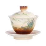 Buddha Stones Mountain Landscape Countryside Ceramic Gaiwan Sancai Teacup Kung Fu Tea Cup And Saucer With Lid Cup BS 4