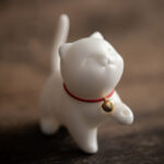 Buddha Stones Mini Lucky Cat Kitten Tea Pet Ceramic Home Desk Figurine Decoration With Bamboo Mat Decorations BS 6
