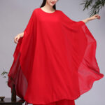 Buddha Stones Simple Pattern Midi Dress Wide Leg Pants Meditation Spiritual Zen Practice Yoga Dance Clothing Women's Meditation Cloth BS Red Midi Dress(Dress Only) US12/2XL