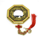 Buddha Stones Feng Shui Bagua Map Five-Emperor Coins Gourd Balance Living Room Energy Map Mirror Bagua Map BS Bagua Map&Gourd 21cm Concave Mirror