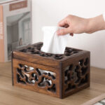 Buddha Stones Retro Wooden Tissue Box Engraved Wooden Tissue Holder Wipes Boxes Decoration Decorations BS 5