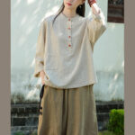 Buddha Stones Solid Color Loose Button Blouse Long Sleeve Shirt Top Long Sleeve Shirt BS 15