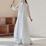 Buddha Stones Bamboo Cheongsam Dress Midi Dress Wide Leg Pants Meditation Spiritual Zen Practice Clothing Women's Meditation Cloth BS 1