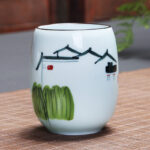 Buddha Stones Koi Fish Lotus Landscape Dandelion Peony Flower Ceramic Teacup Kung Fu Tea Cup Cup BS Landscape 7.8cm*8.1cm*180ml
