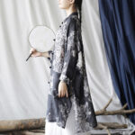 Buddha Stones Blue White Flowers Frog-Button Long Sleeve Ramie Linen Jacket Shirt With Pockets 7
