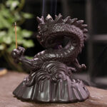 Buddha Stones Auspicious Dragon Ceramic Backflow Smoke Fountain Meditation Healing Incense Burner Led Ball Decoration Incense Burner BS 10