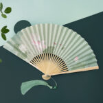 Buddha Stones Lotus Flowers Leaf Koi Fish Handheld Paper Bamboo Folding Fan Folding Fan BS 1
