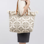 Buddha Stones Large Capacity Boho Geometry Print Tassel Canvas Tote Shoulder Bag Shoulder Bag BS 8